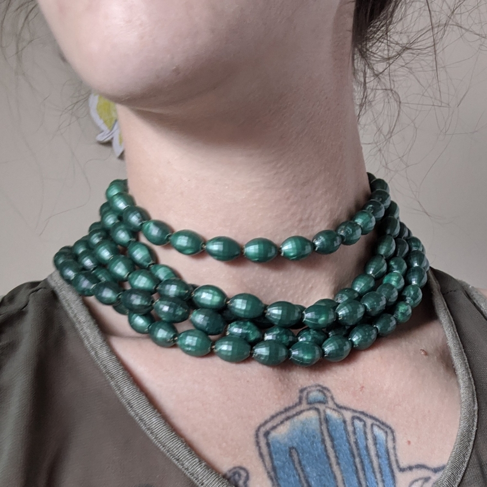 Vintage Five Strand Green Faceted Choker Necklace